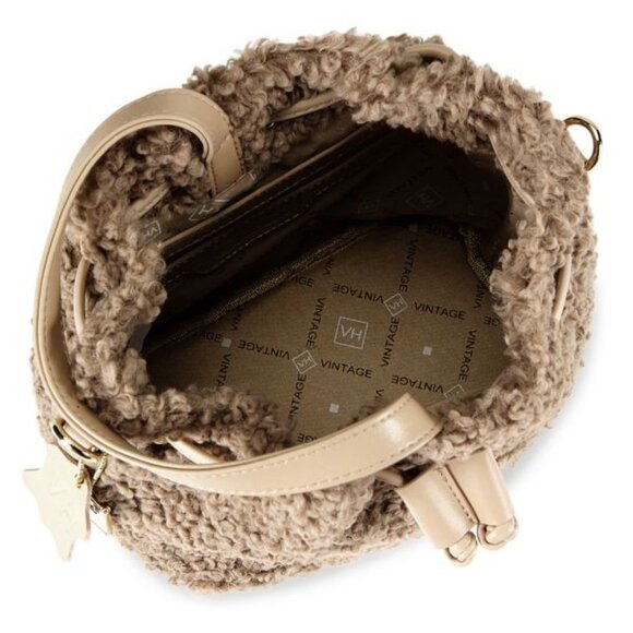 NWT - Faux Fur Crossbody Bucket Bag - Tan - Picture 6 of 9